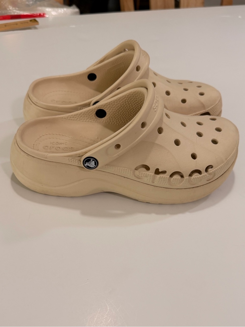 Crocs Iconic Comfort Chunky Platform Slip On Clogs Beige Tan Size 9 - Picture 3 of 9